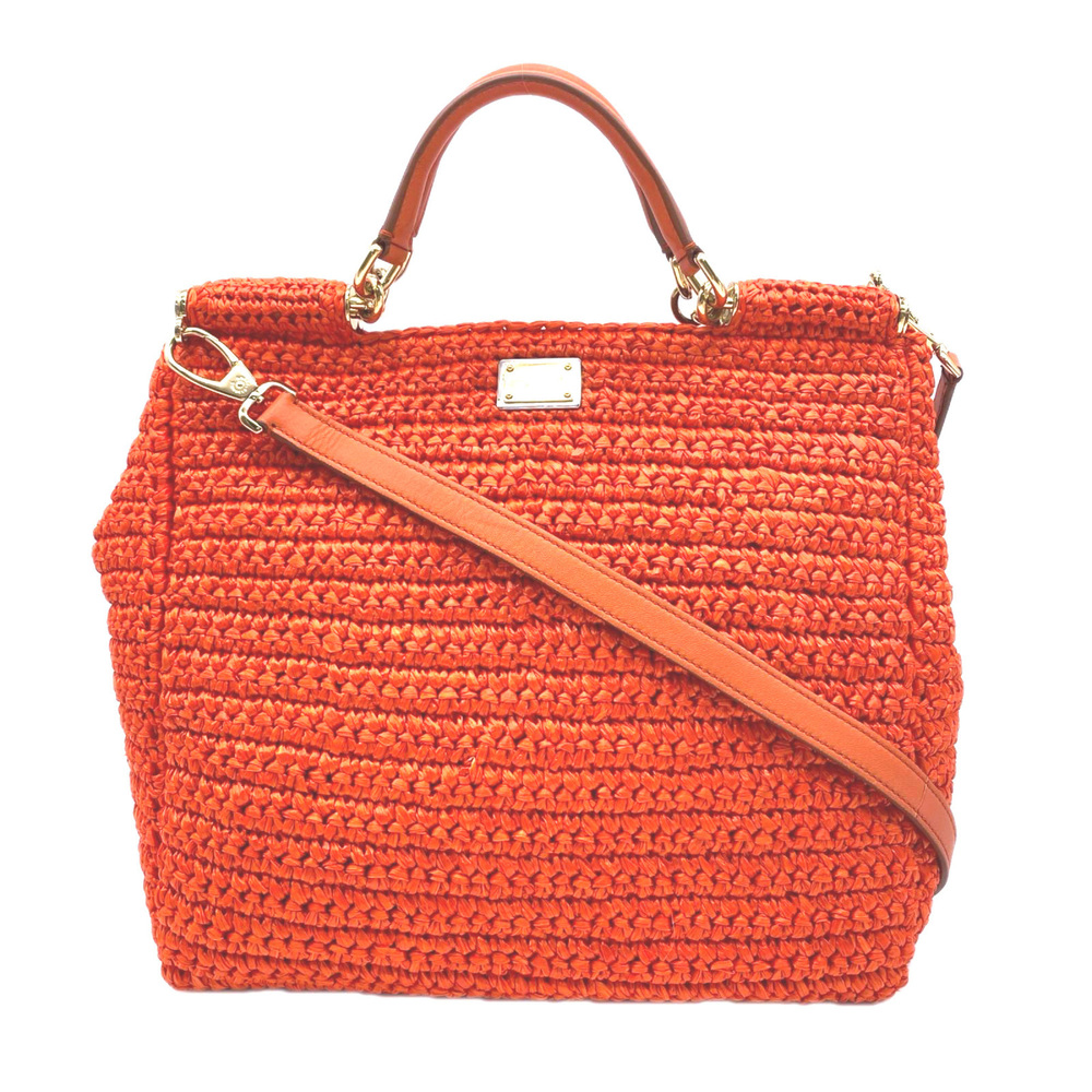 Dolce & Gabbana DOLCE&GABBANA Raffia Miss Sicily Top Handle Bag Handbag Orang...